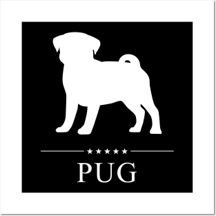 Pug Dog White Silhouette Posters and Art